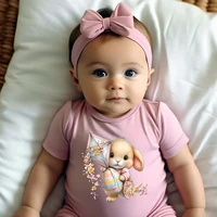 Pure Cotton Bodysuit Retro Happy Easter Bunny Sheep Print Onesie Comfortable Cloths for Baby Jumpsuit for 0 To 12 Months Newborn 1