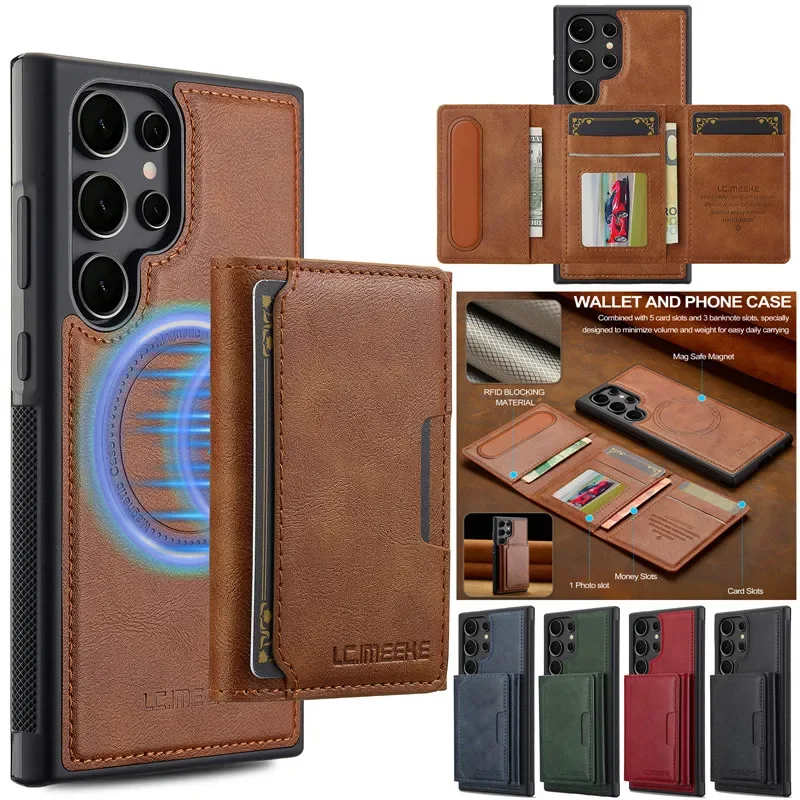 MagSafe Magnetic Flip Leather Detachable Wallet Phone Case with Card Holder