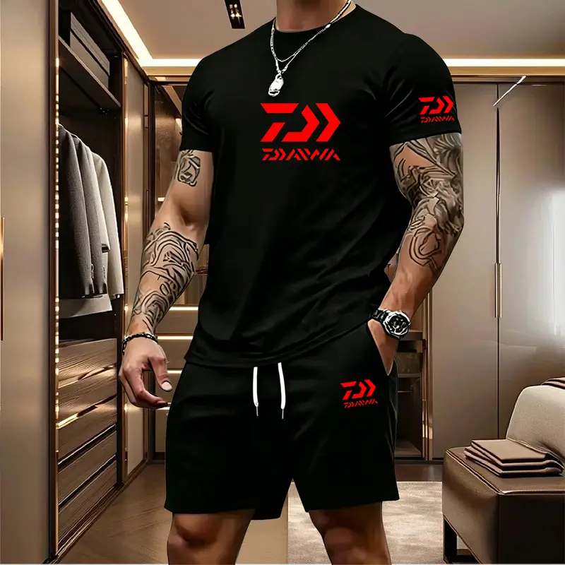 2026 Summer Men's Short Sleeved T-shirt Drawstring Shorts Set Breathable Outdoor Sports Set Men's Daily Fishing Suit - Image 16