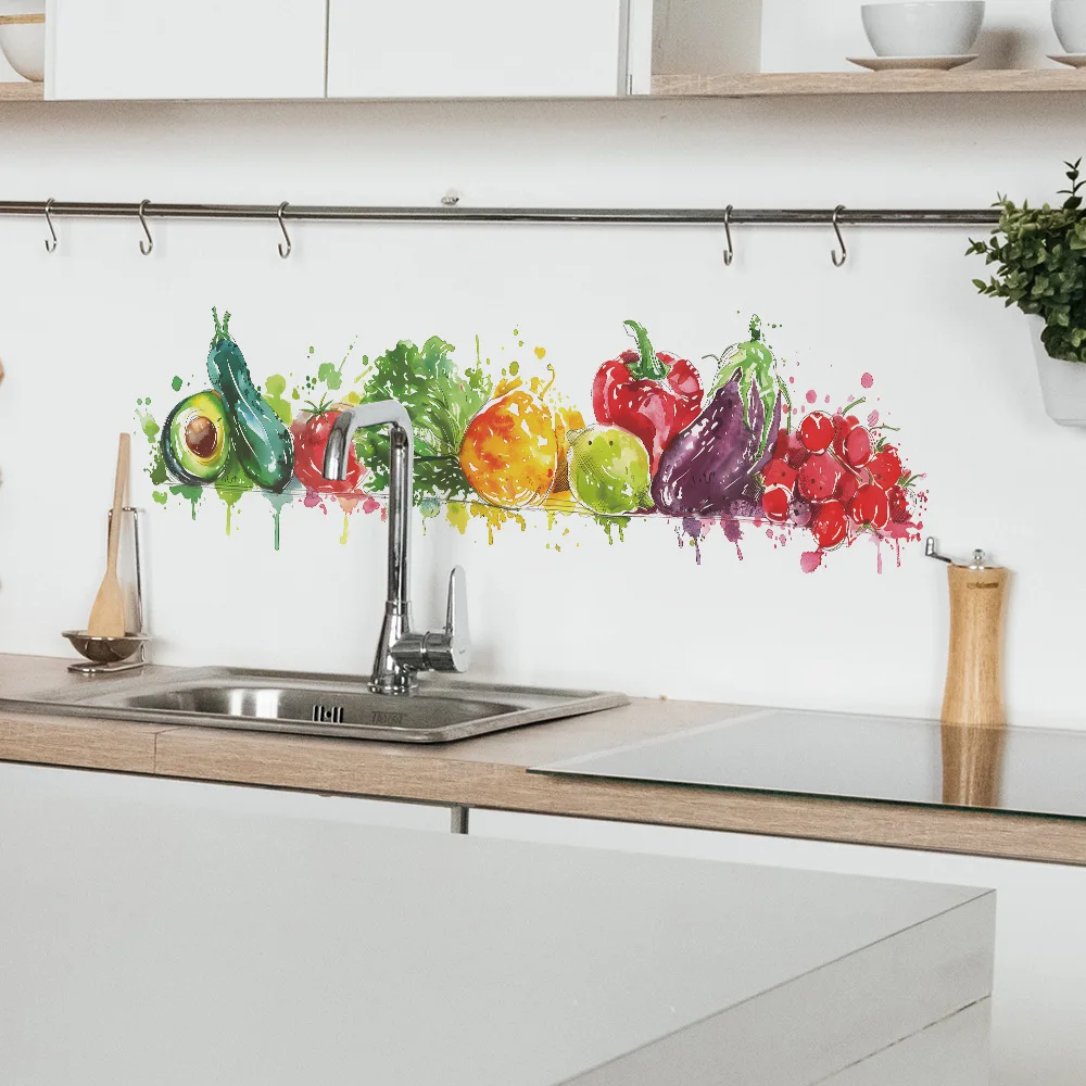 1pcs creative painted fruits and vegetables kitchen dining room home beautification wall stickers self-adhesive