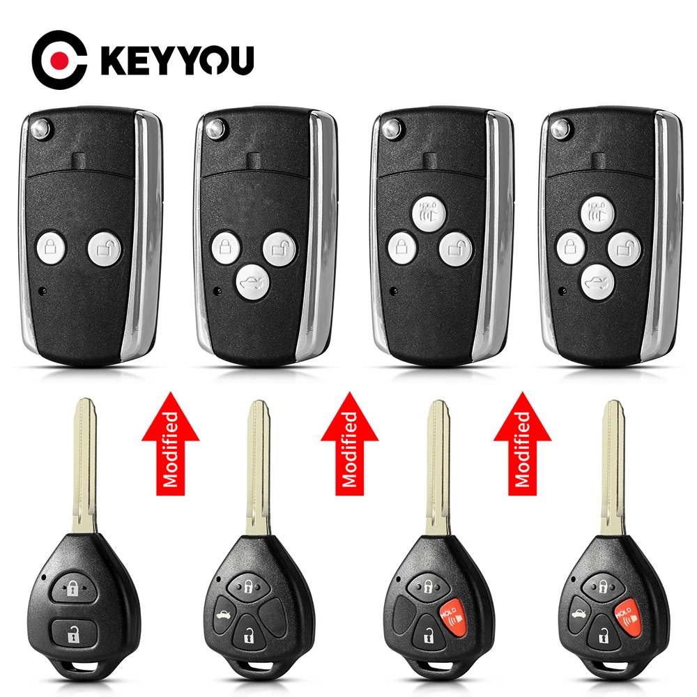 

KEYYOU 10pcs 2/3/4 Buttons Modified Folding Remote Car Cover Key For Toyota Camry Corolla Avalon Echo Avensis Tarago Prado TOY43