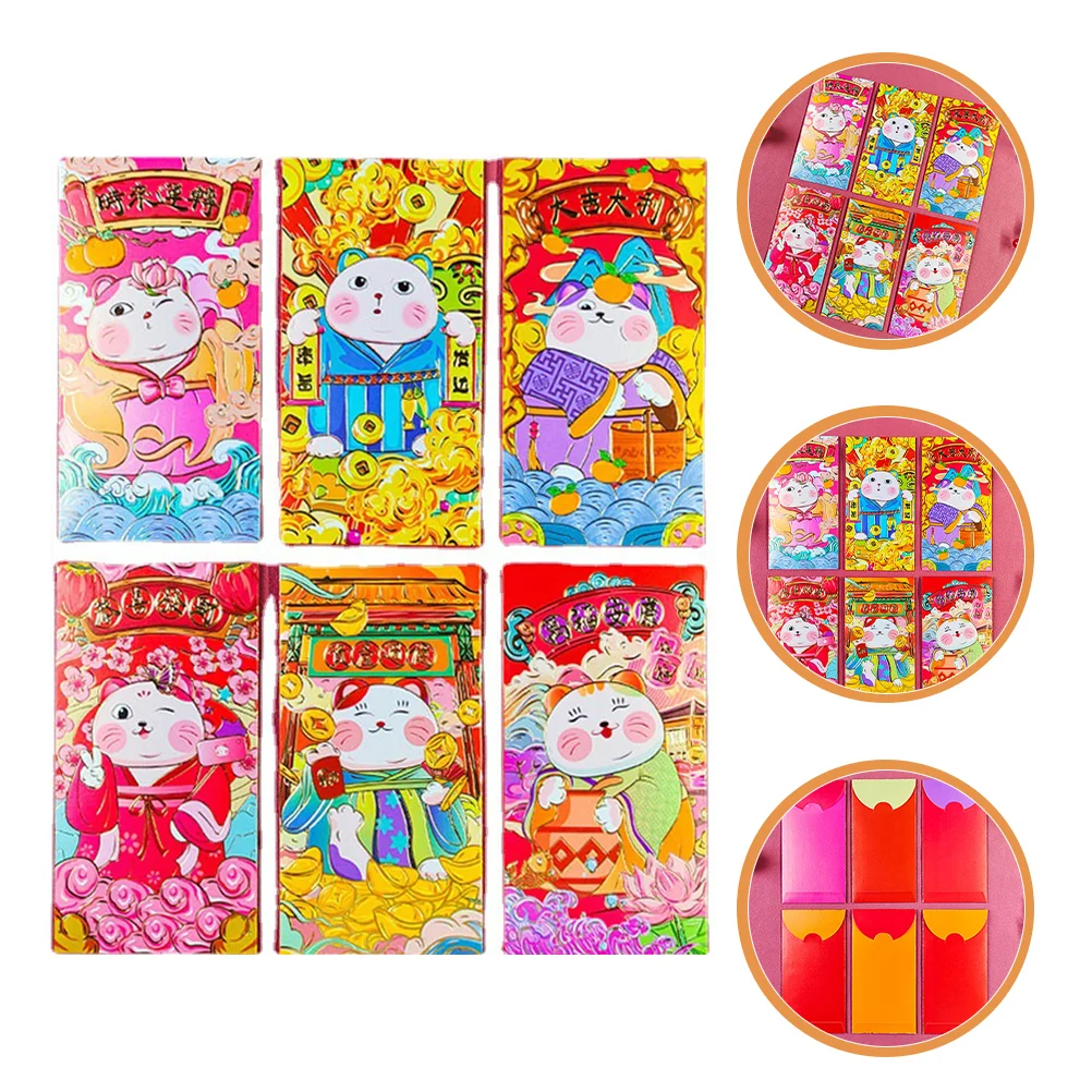 

6 Pcs Lucky Cat Red Envelope Rabbit Year Packet Envelops Envelopes Purse Money Pocket New Spring Festival
