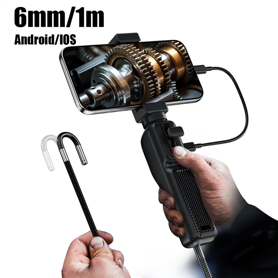 360° Two-Way Type-C Articulating 6mm/1M Endoscope Camera HD 1080P Borescope Car Inspection Industrial Endoscope For IOS Android image 1