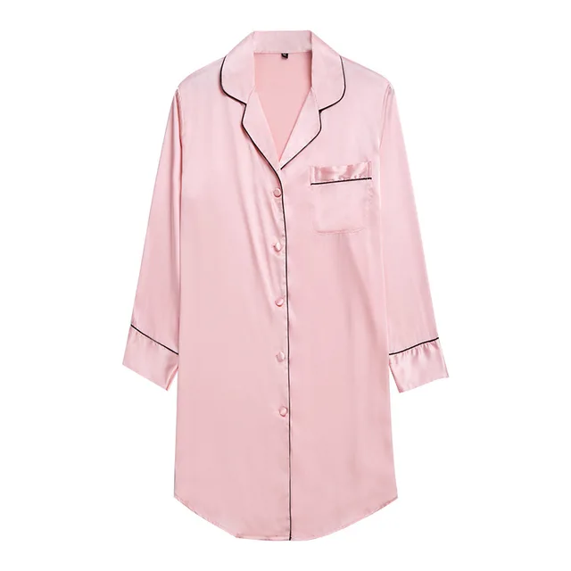 102150-4df945.jpg Chemise de nuit en satin à manches longues pour femmes, chemise de nuit boutonnée sur le devant, haut de pyjama, vêtements de nuit