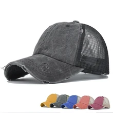 

Summer Unisex Mesh Baseball Cap Ponytail Holes Adjustable Snapback Hats Black Casual Sport Hat Breathable Sun Hats Hip Hop Cap