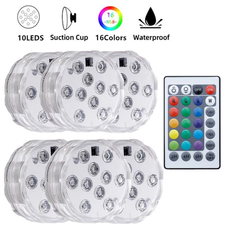 10 LED RGB Submersible Light with Suction Cup Swimming Pool Light