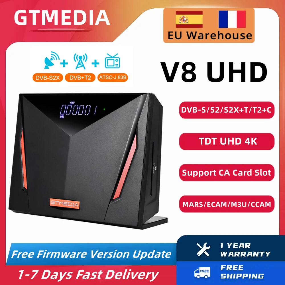 Gtmedia V8 Uhd 4K Ultra Hd Tdt Ricevitore Satellitare Dvb-S/S2/S2X + T/T2 + C Tv Box Supporto Mars/Ecam/Ccam/M3U Tv Box Con Slot Per Schede Ca