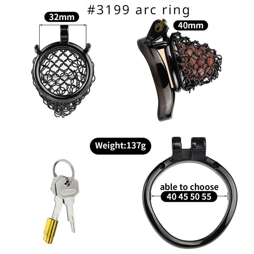 Men's Stainless Steel Black Mesh Chastity Lock Cock Cage Smooth Lightweight Anti-escape Control Penis Lock Sex Toys