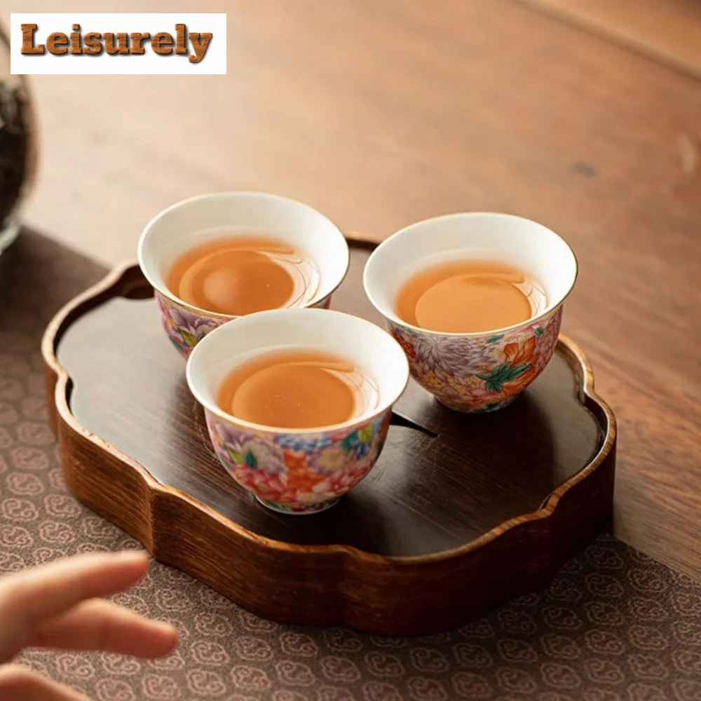 1 Pc Palace Luxury Ceramic Teacup Colour Enamels Flowers Tea Bowl Handmade Tea Cup Tie Guanyin Pu'er Home Porcelain Tea Set 60ml