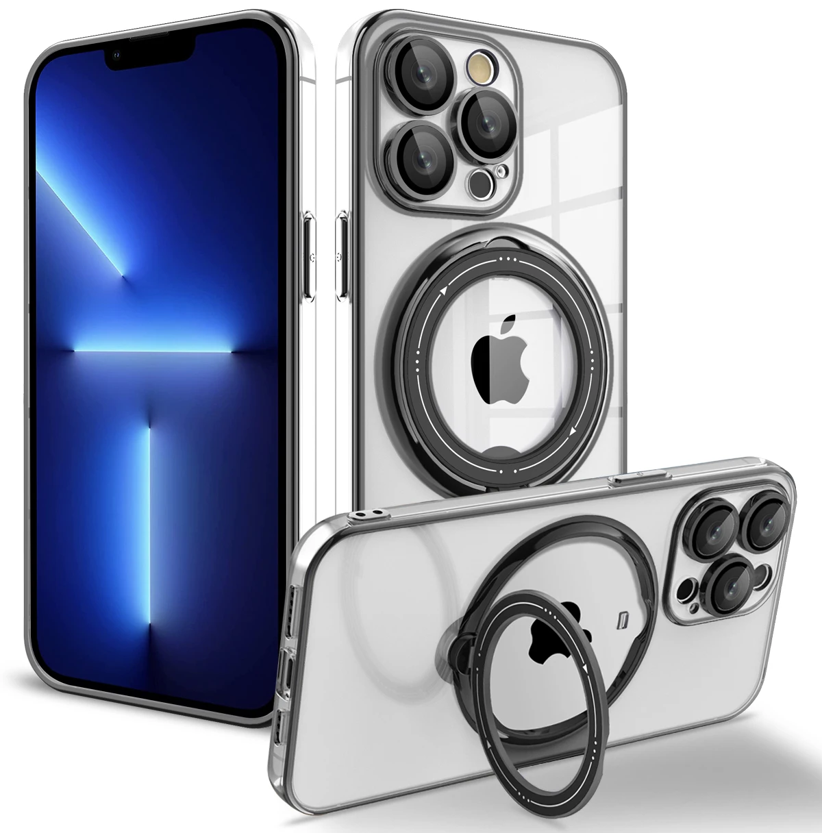 thumbnail image 1 of 360 Rotating Bracket Ring Holder Car Mount Case for iPhone 15 14 13 12 11 Pro Max Magsafe Magnetic Wireless Charging Clear Cover, 1 of 5