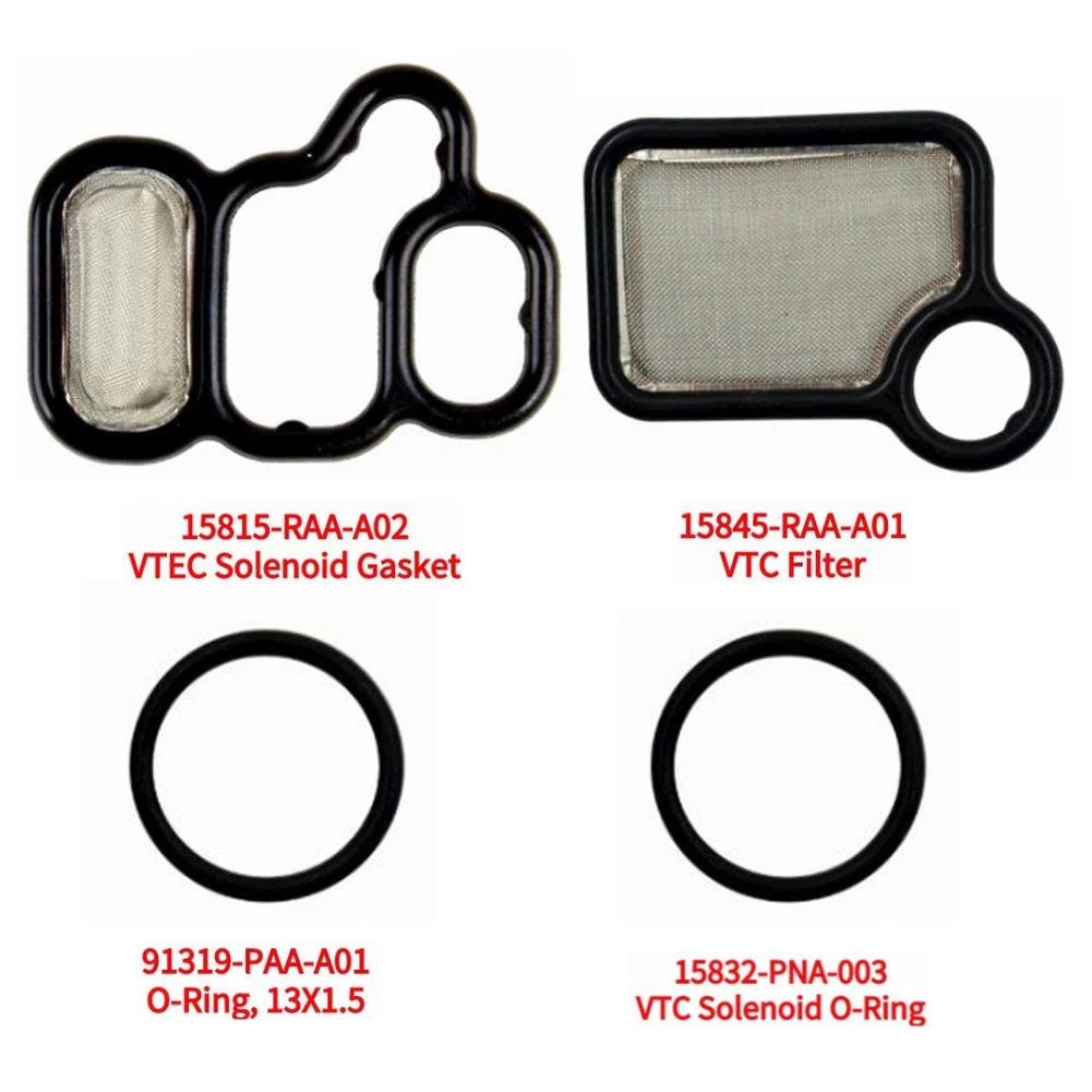 

4Pcs 15815-RAA-A02 VTEC Solenoid Gasket 15845-RAA-A01 VTC Filterx1 15832-PNA-003 VTC Solenoid O-Ring 91319-PAA-A01 O-Ring, 13X1.