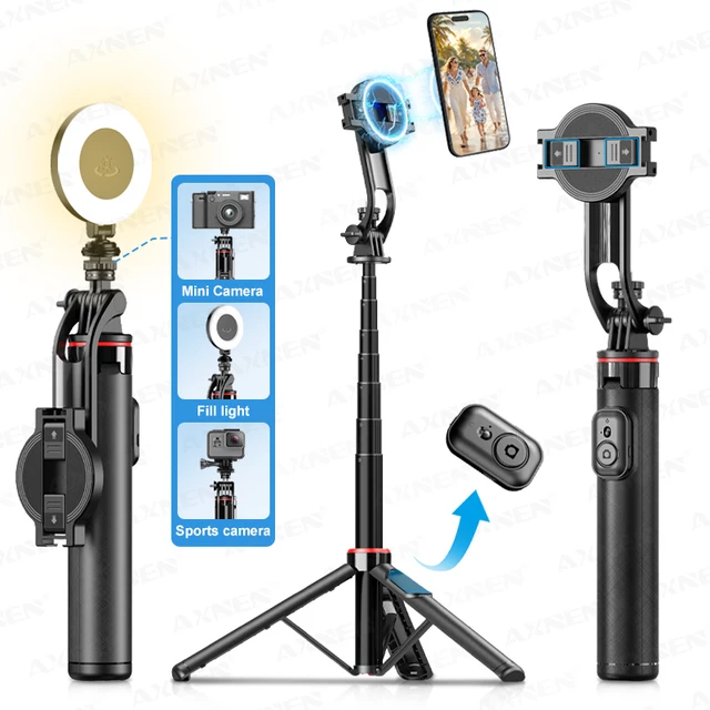 AXNEN C20 Magnetic Selfie Stick Tripod Extendable for Cellphone Shooting with Remote 1/4" Thread for Action Camera Ring Light