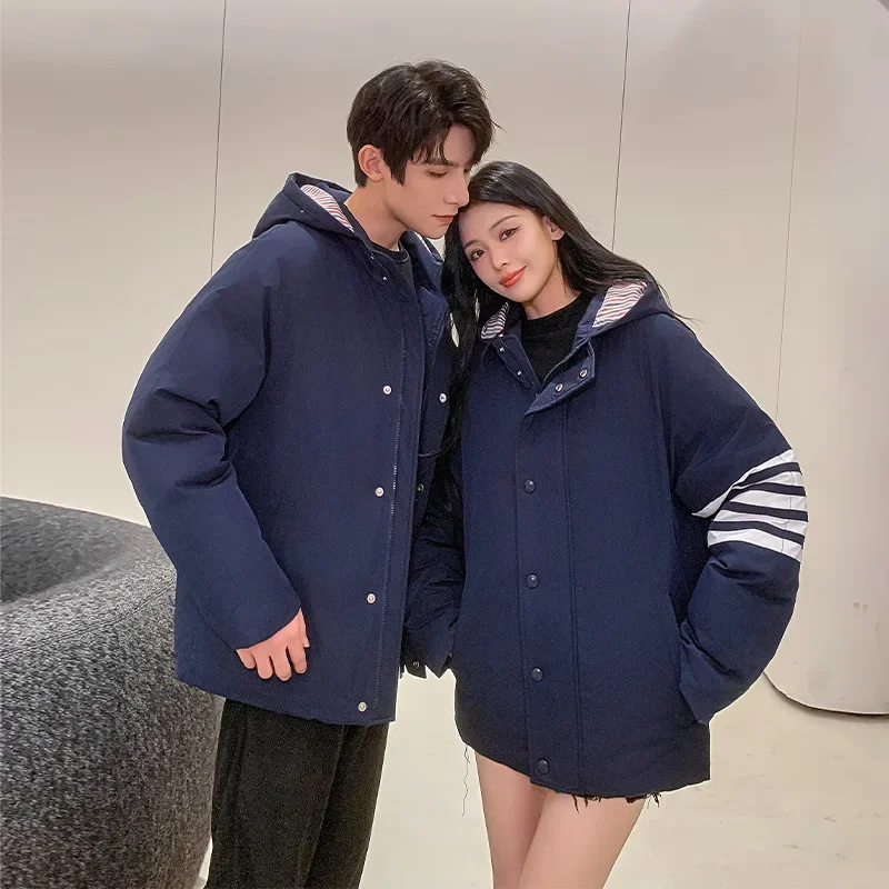 Top Grade Men's Women New Arrivals Fashion Korean TB Classic Gray Down Jackets preppy style Winter Warm Down Coat casual Parker