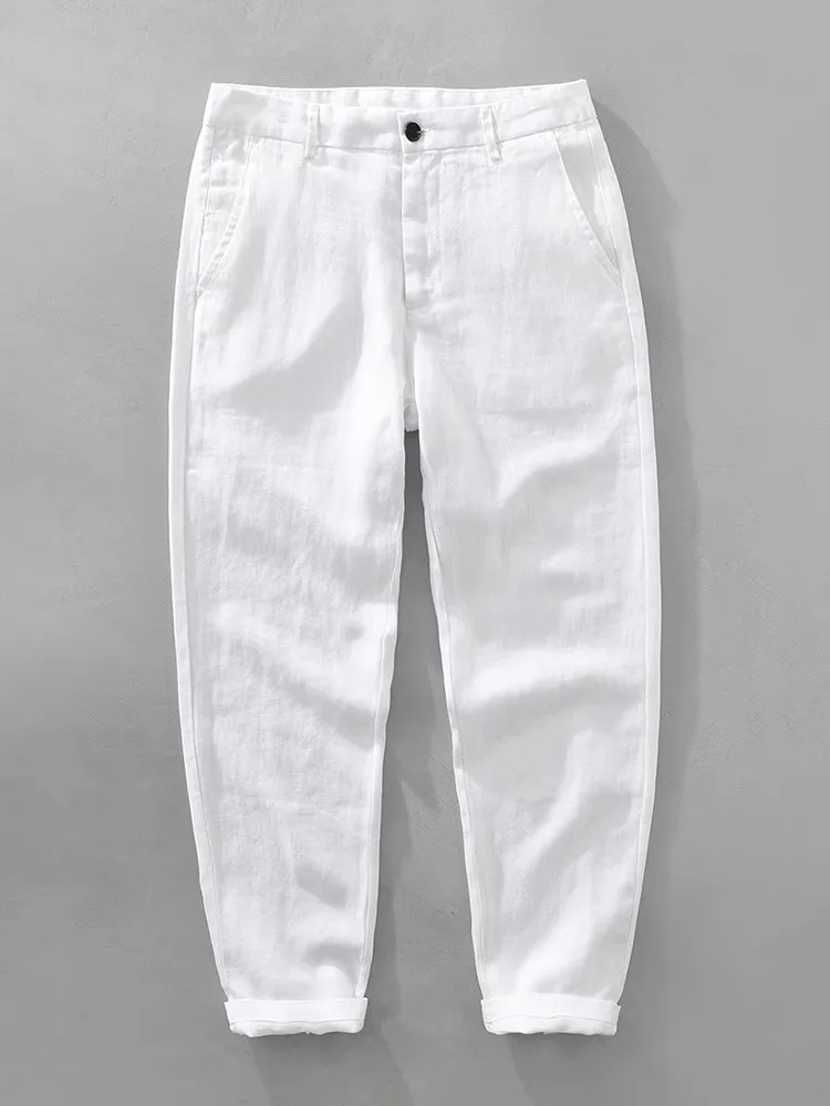 Spring Summer Men's Linen Cotton Loose Comfortable Breathable Nine-Piece Pants Casual Straight Leg Thin Busin Leisure Trou...