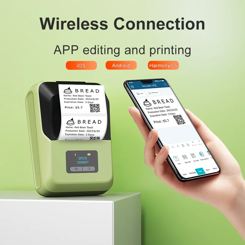 DETONGER 2inch TFT Display Mini Printer Wireless BT Connect Compatible / iOS Android for Home&Office Cable Sticker Printer,thermal label printer