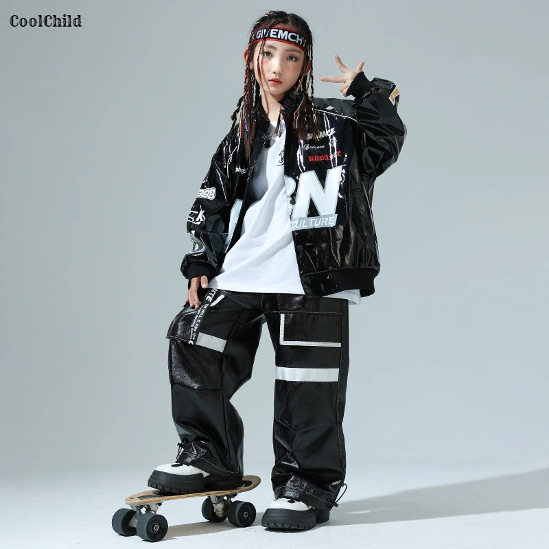 Boys K-pop Fashion Leather Jacket Street Dance Cargo Pants