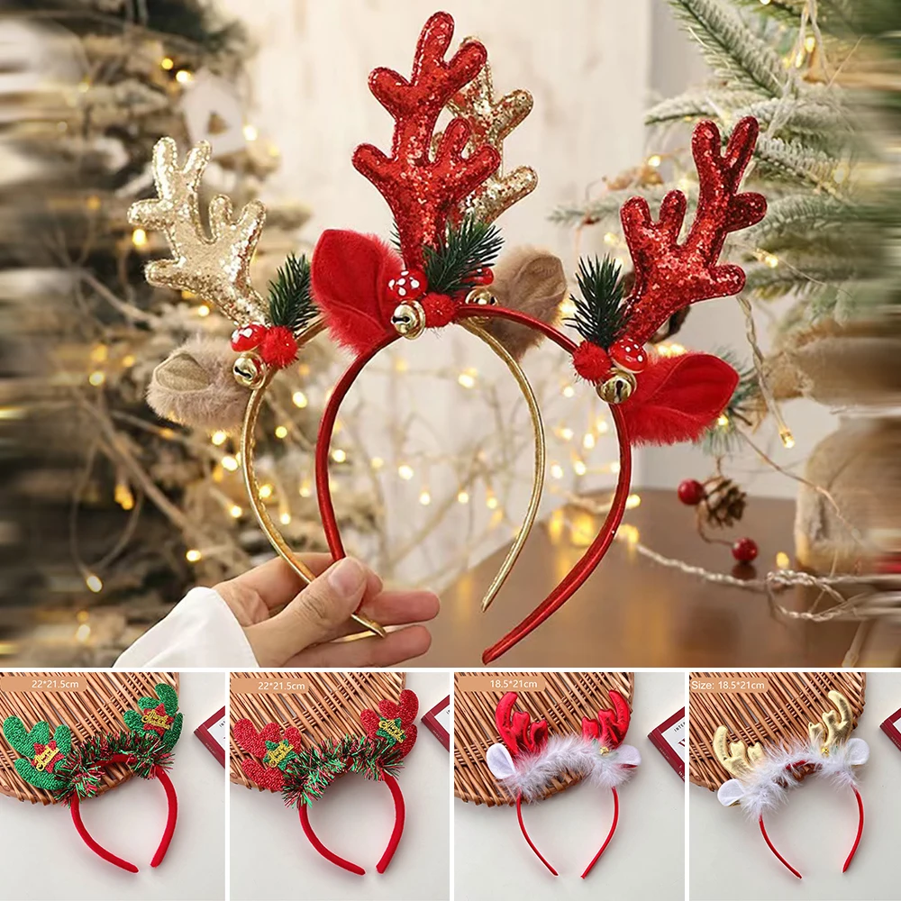 Christmas Headbands Sequins Reindeer Antlers Ears Hair Clips Women Girl Halloween Party Cosplay Headdress