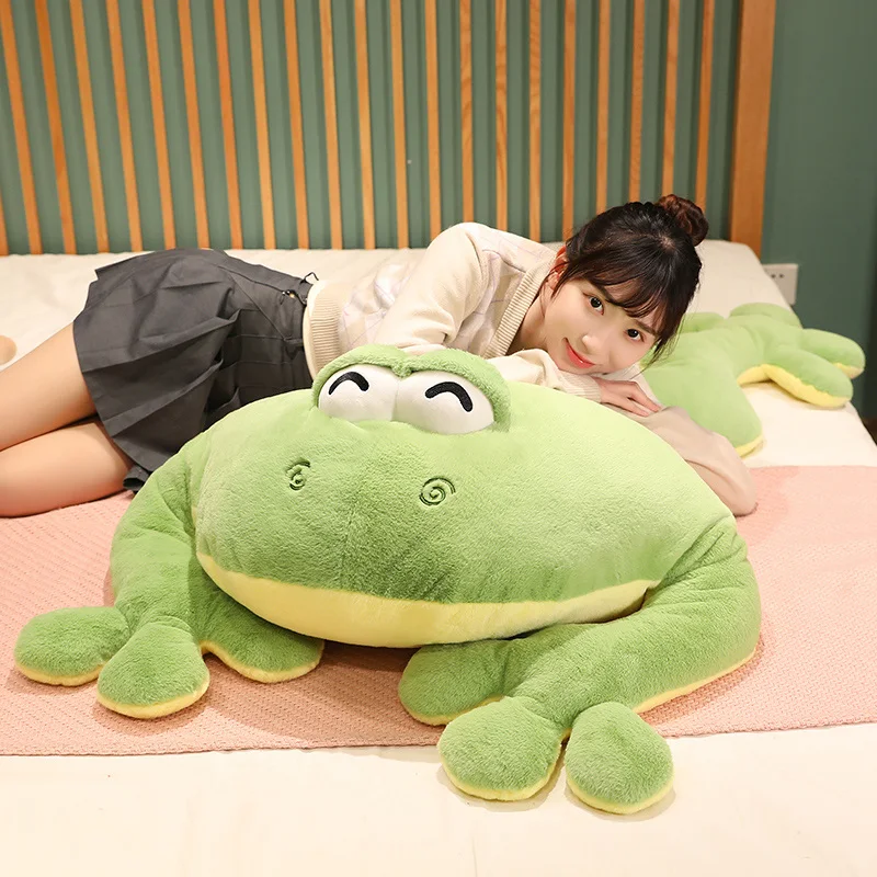 100cm Cute Giant Frog Plush Toy Soft Stuffed Big Eyes Frogs Throw Pillow  Cushion Home Decor Funny Birthday Gift for Kids Friends