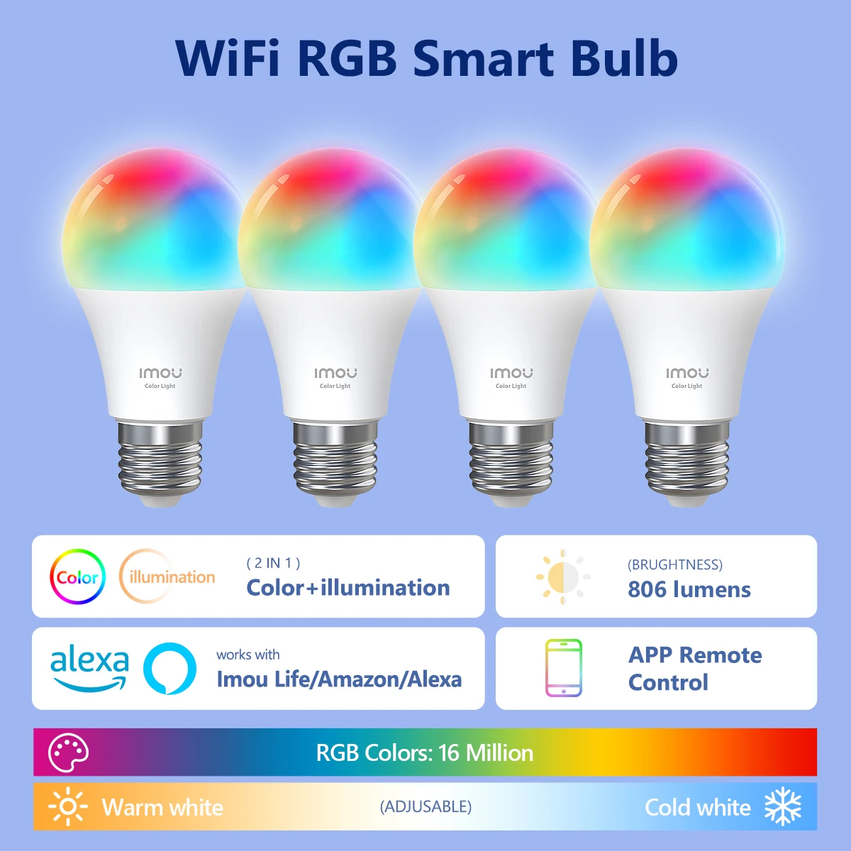 4 adet IMOU B5 LED akıllı ampuller AC 220V E26 E27 RGB LED lamba APP ses kontrolü değiştirilebilir renkli RGB beyaz spot