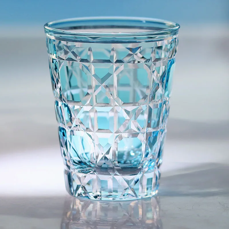 260 ml Hand Cut To Clear Multi-Colored Glass Cocktail Whiskey Tumbler 9 oz Highball Water Glass For Iced Cold Coffee Beverages