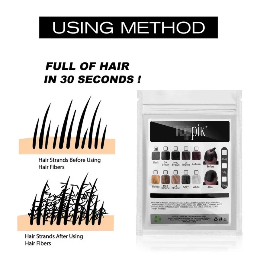 100g Hair Fibers Keratin Hair Building Fiber Powder Instant Growth Fiber Refill Bag Bald Extension Care Product 9 Color Hair Building Powder Hair Building Fibers