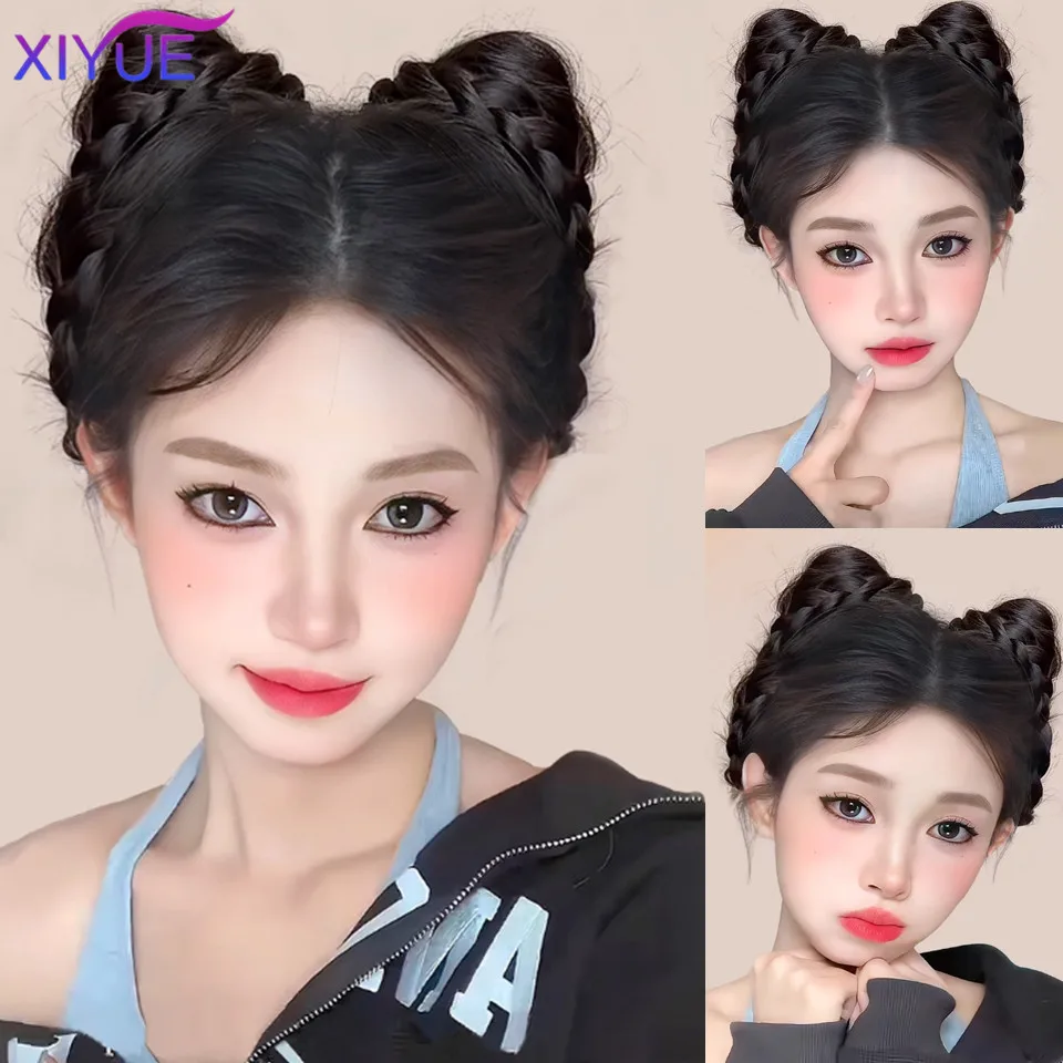 XIYUE   Cat Ear False Hair Ball Head Wig Female Synthetic Hair Increase Volume Fluffy Cow Horn Wrap Ball Head