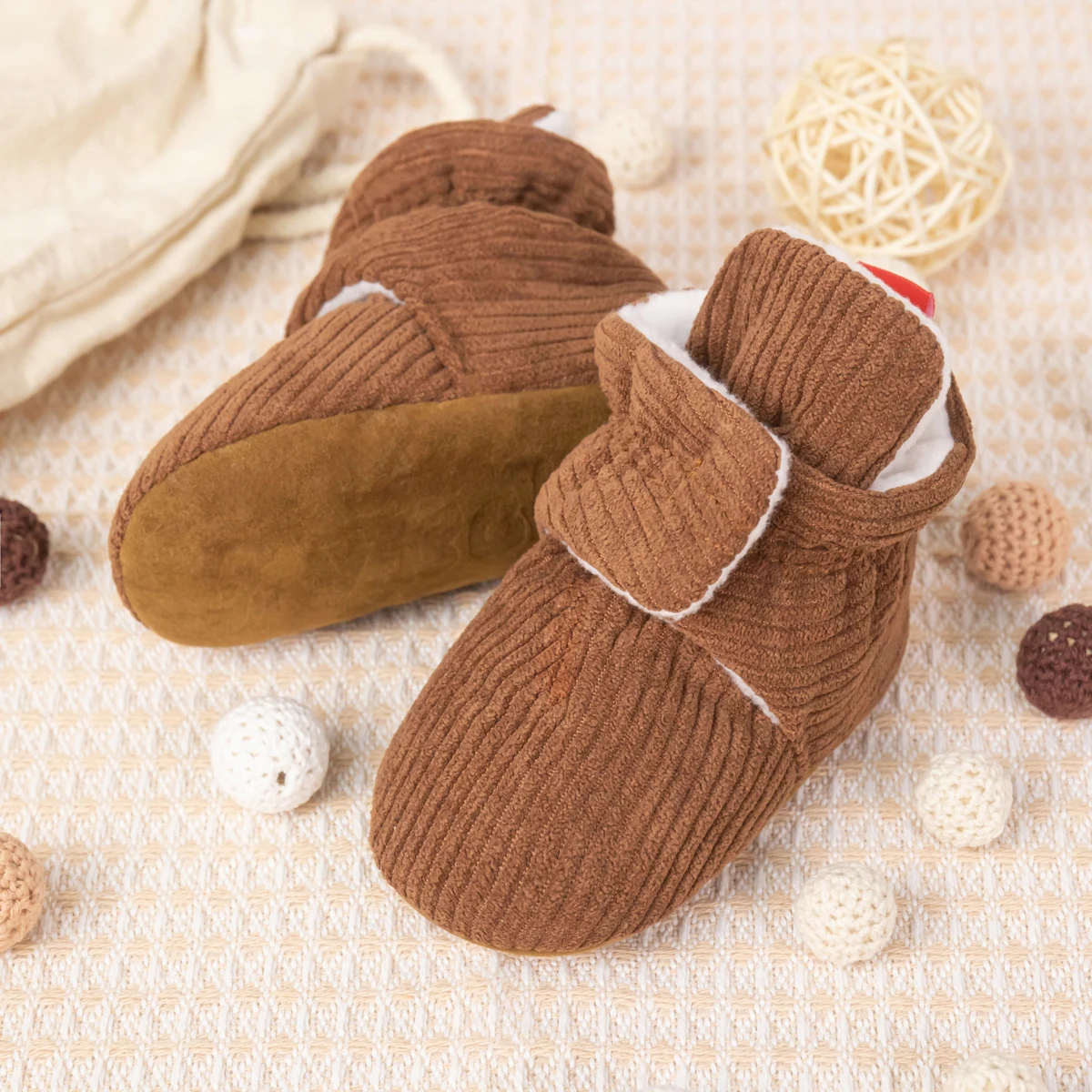 KIDSUN Baby Boy Girl Booties Newborn Fluff Toddler First Walkers Cotton Comfort Soft Anti-slip Infant Crib Shoes Socks Warm 5