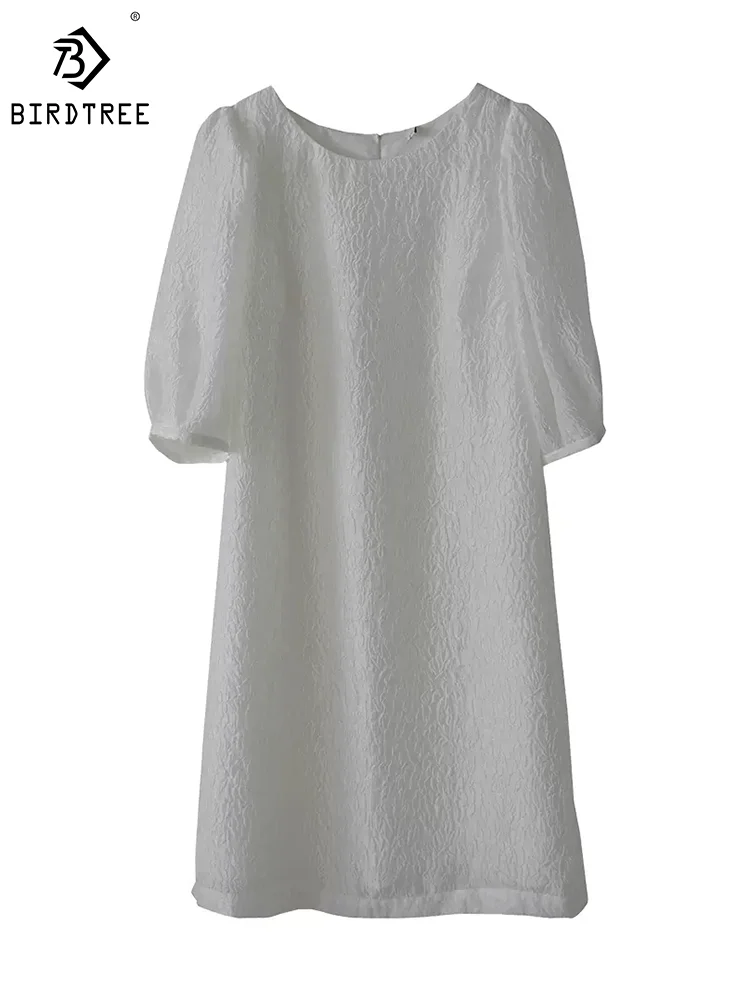 

BirdTree Mulberry Silk Party Dress For Women, Puff Sleeve Artistic Whtie, Elegant OL Vacation Dresses, 2024 Summer New D42803QM