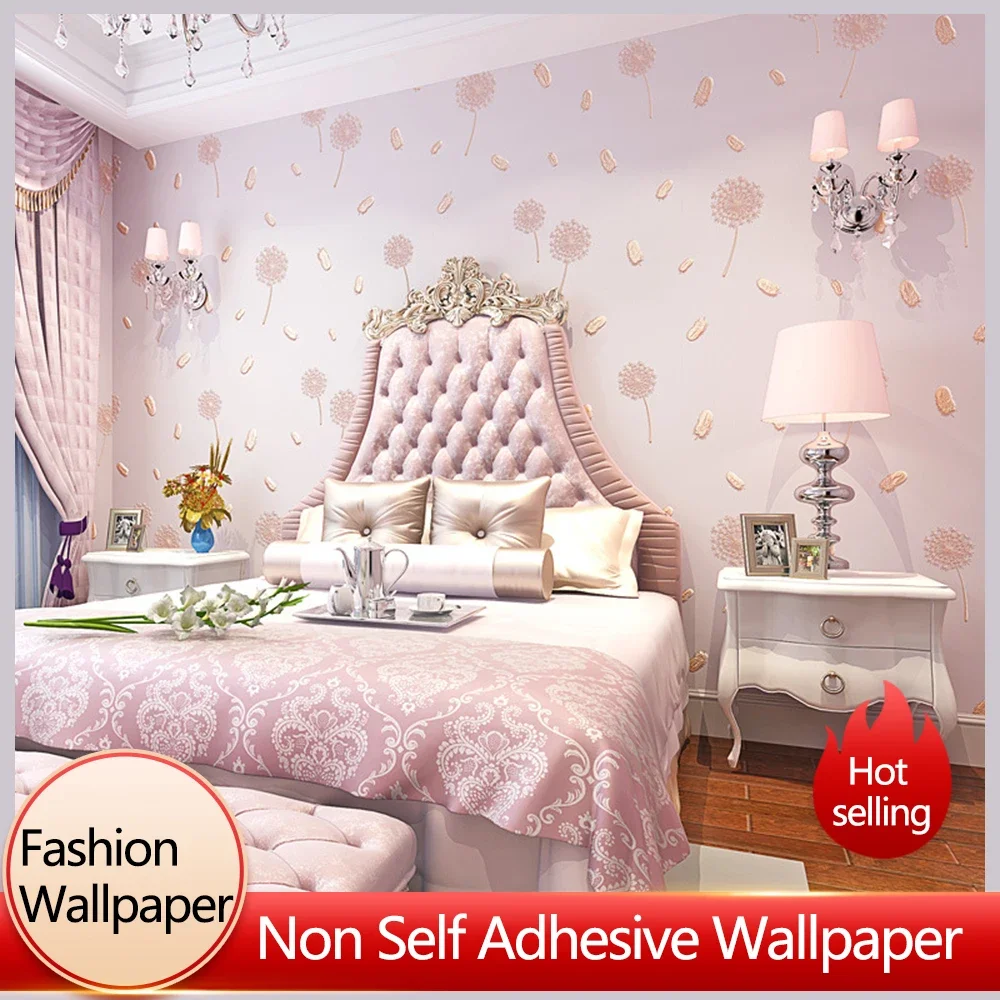 3D Precision นูนสีชมพู Dandelion Feather รูปแบบวอลเปเปอร์สดชนบทผ้าไม่ทอเด็กตกแต่งห้องวอลล์เปเปอร์ 1