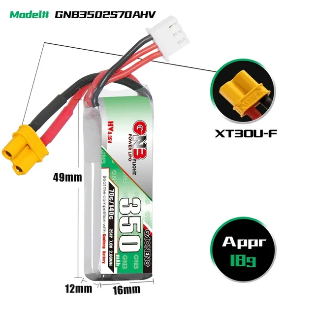3-10PCS GNB Gaoneng 2S 350mah 7.6V 60C/120C Lipo Battery XT30 or PH2.0 Plug for BETAFPV Beta75X Tiny Whoop Drones Small Car 1