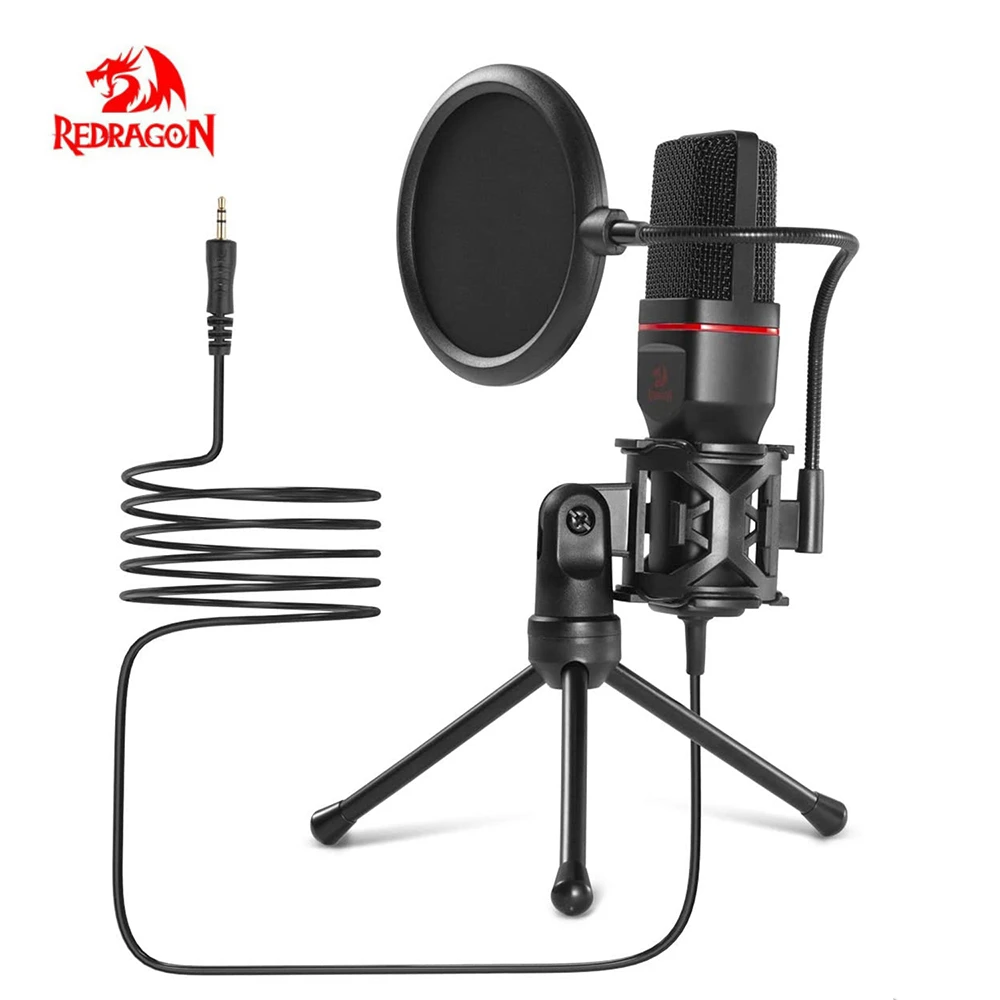 Redragon 3.5mm XLR Condenser Microphone With Tripod Audio 3.5mm Computer Studio For PC Broadcasting Karaoke Recording phone