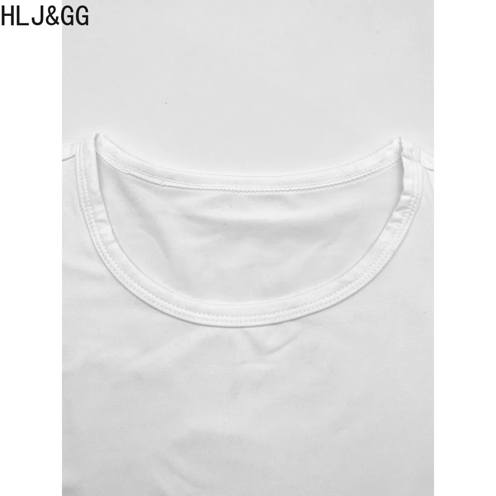 HLJ&GG White Fashion Trend Pattern Letter Printing Two Piece Sets Women Round Neck Short Sleeve Tshirt And Biker Shorts Outfits