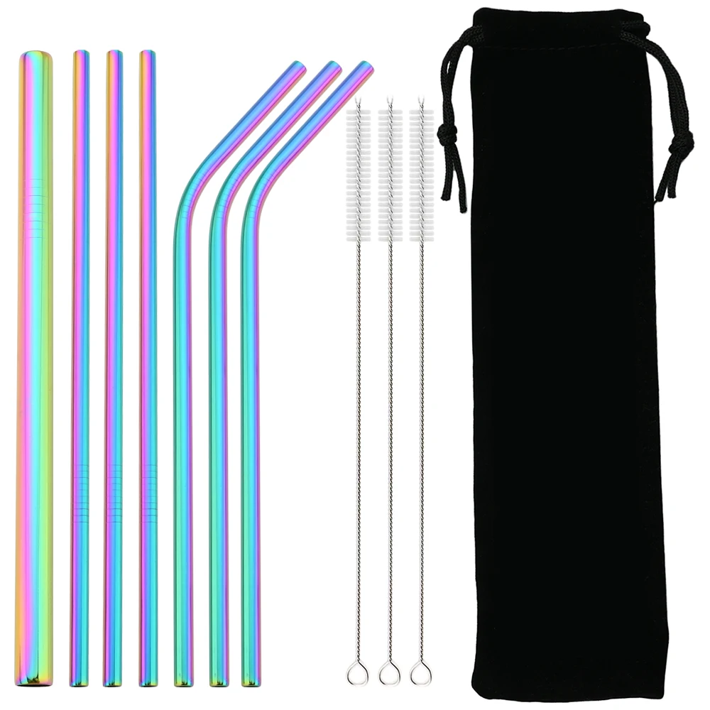 Colorful Reusable 304 Stainless Steel Drinking Straw Set with Case and Cleaning Brush