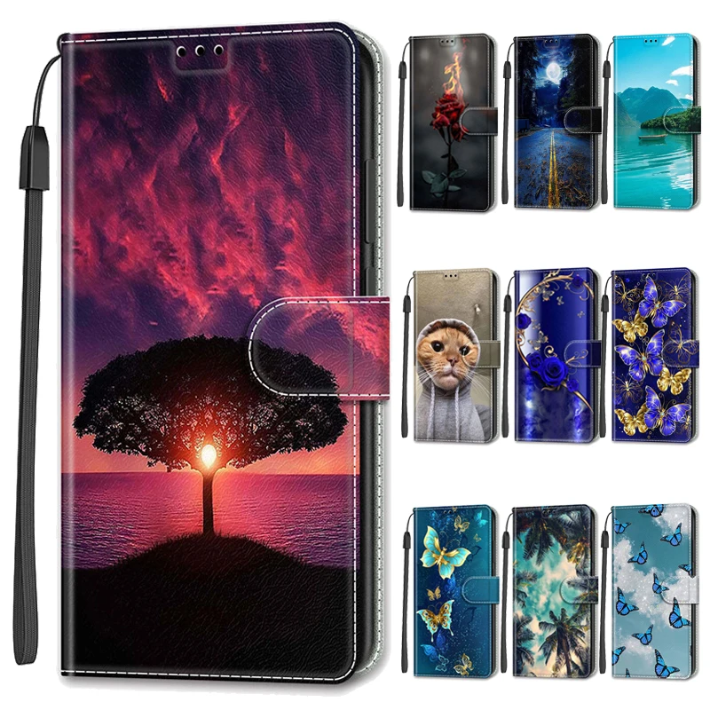 Leather Wallet Phone Case - Magnetic Flip Cover with Stand and Artistic Design