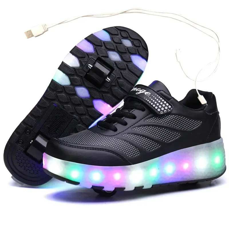 USB Charging Two Wheels Luminous Roller Skate Shoes Kids Shoes for Children Kids Boys Girls 28-43