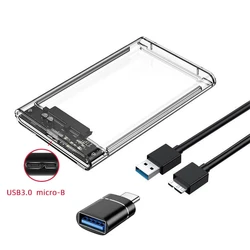 Clear Compact 2.5 Inch SSD/SATA to USB Type - C Portable External Hard Drive Enclosure, Tool - Free Design (Micro B - USB A OTG)