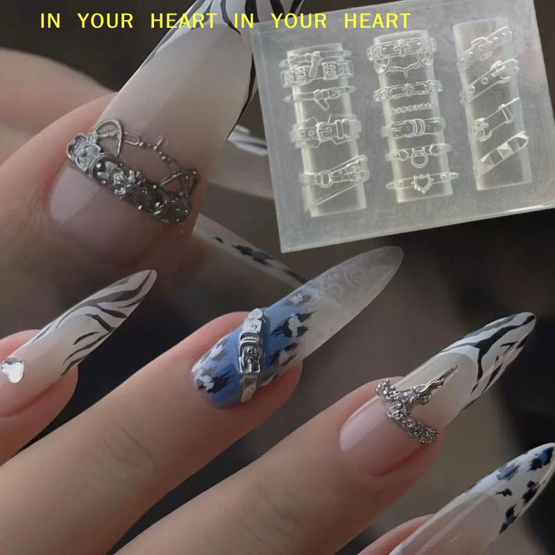 【X】투명 실리콘 네일 아트 몰드 벨트 버클 꽃 나비 네잎 클로버 3D 네일 장식 몰드 매니큐어 템플릿