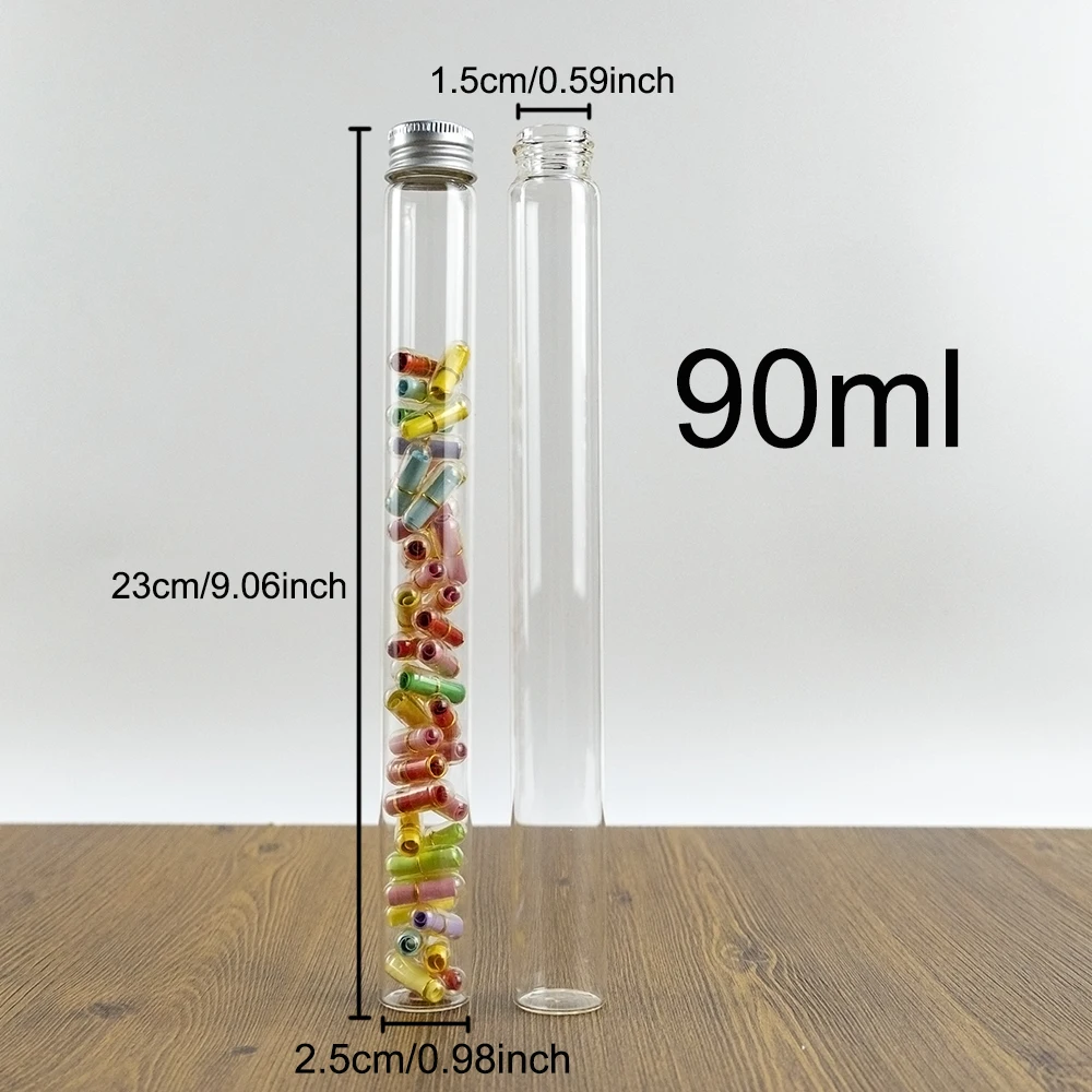6/24pcs 25x230mm Empty Glass Bottles With Screw Aluminum Cap Long Glass glycyrrhiza sweets Honey bottle Vials Stand 90ml 5