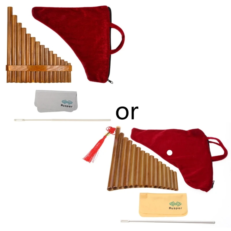 

583F Handmade Pan Flute 15 Natural Bamboo Pipes Wind Instrument Slippers Wrench