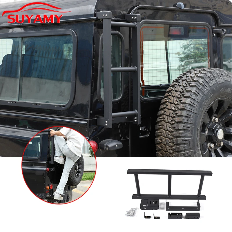 

For Land Rover Defender 90 110 130 2004-2018 Aluminum + carbon steel Car Rear Tail Door Ladder Climbing Exterior Accessories