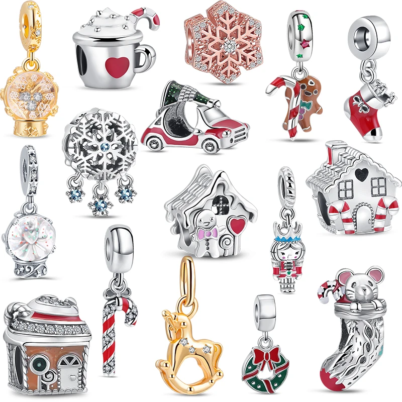 Christmas Series 925 Sterling Silver Charm Rocking Unicorn Snow Globe Socks Ciondola Fit Original Pandora Bracciale Festival Gift