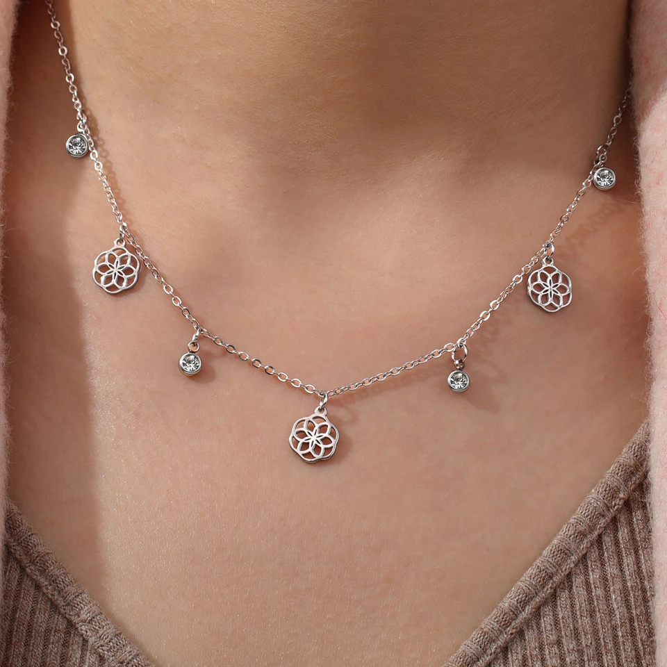 Collana Donna Argento Sterling Con Pietra Di Luna - Ciondolo Fiore Di