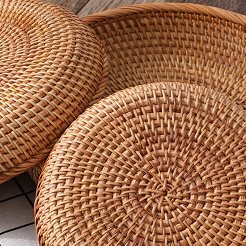 Round Rattan Fruit Bowls Natural Wicker Fruit Basket Boho Woven Storage Baskets Bread Tray for Kitchen Coffee Table Farmhouse 5
