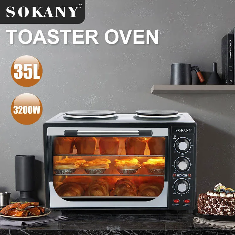 35L Countertop Toaster Oven, MultiFunction with Bake, Toast and Broiler, 3200 Watts, Timer and