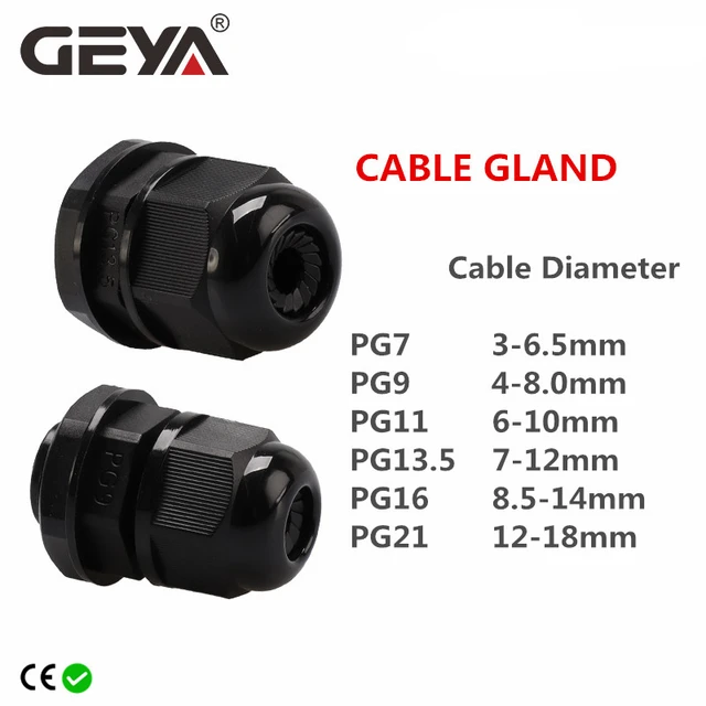 GEYA – câble imperméable IP68 PG7 pour connecteur en plastique Nylon noir  3-6.5mm PG9 PG11