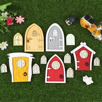 1set Dollhouse Miniature Wooden Elf Door Fairy Gnome Window Door Model Doorknob Doll House Garden Decoration Toy Accessories