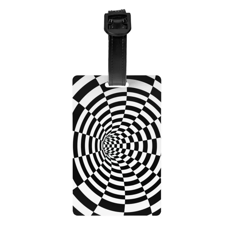 

Geometric Optical Swirl Trap Luggage Tag With Name Card 3D Abstract Vortex Illusion Cover ID Label for Travel Bag Suitcase