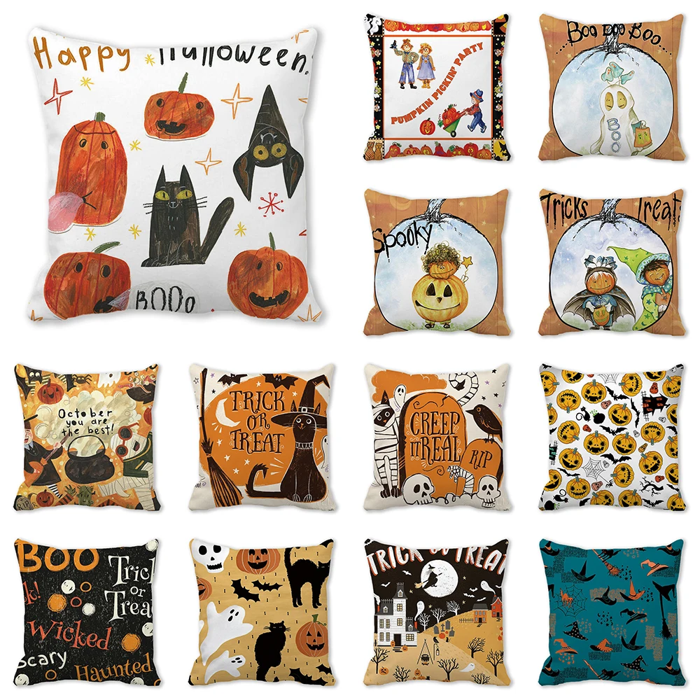 

Halloween horror pumpkin print pattern cushion cover for home living room sofa decoration square polyester pillowcase