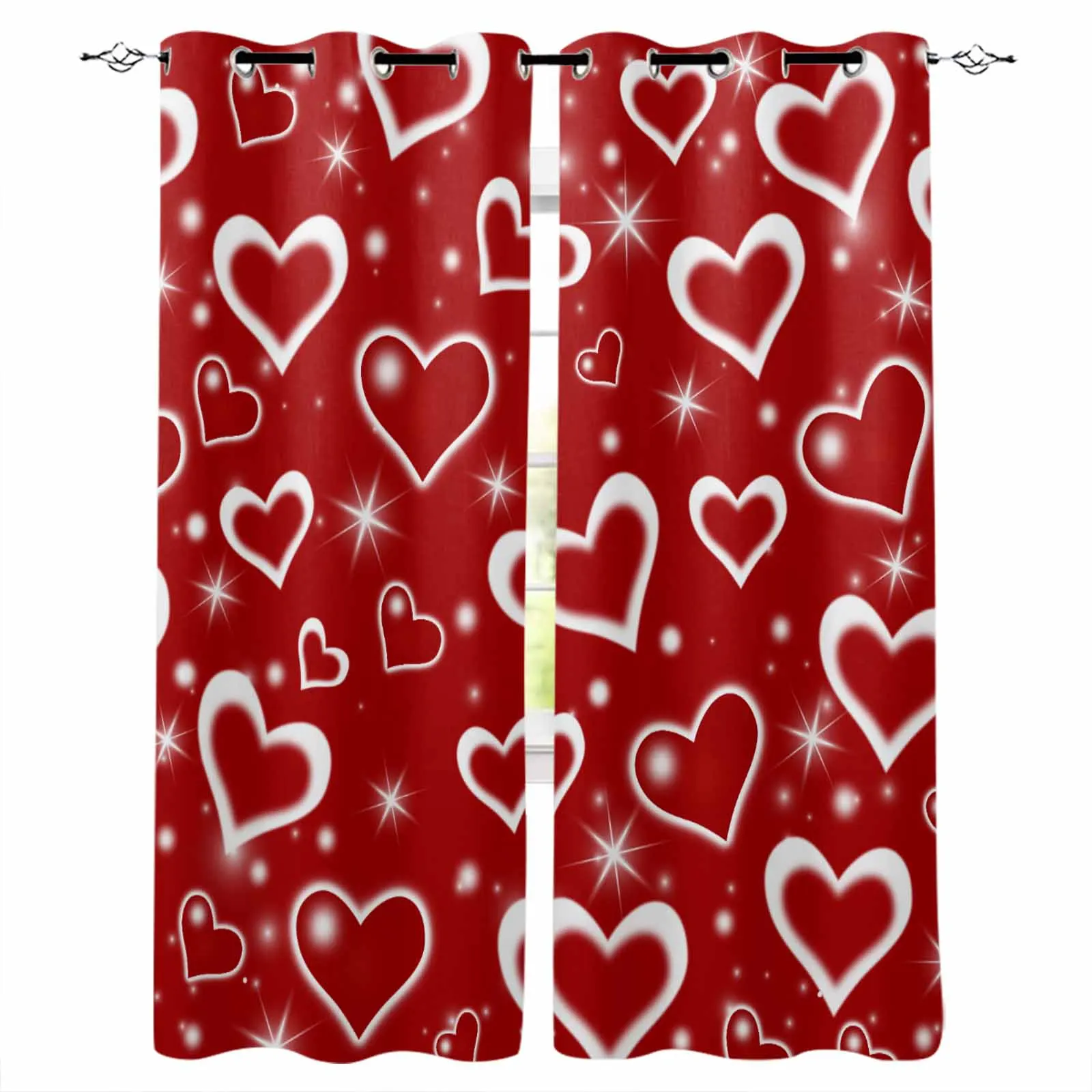 

Valentine'S Day Red Love Modern Window Curtains for Living Room Home Decor Drapes Bedroom Hotel Window Panels