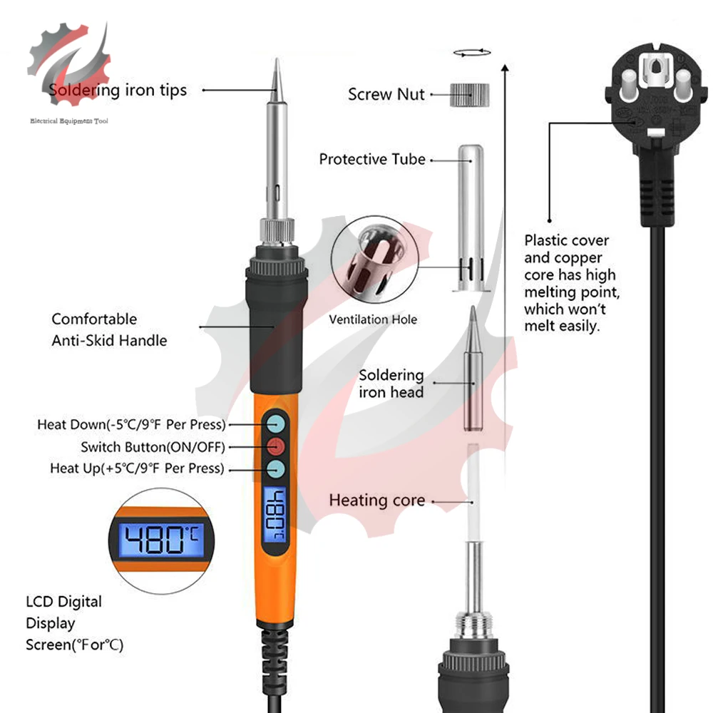 90WLCDDigitalElectricSolderingIronInternallyHeatedConstant